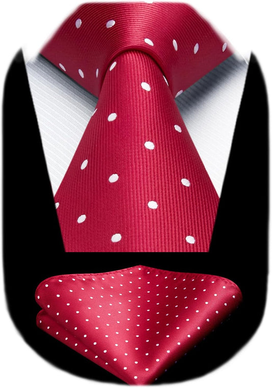 Polka Dot Ties for Men Classic Silk Ties and Pocket Square Formal Business Necktie Handkerchief Wedding Party
