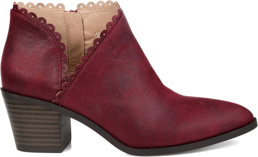 . Womens Scalloped Side Cut-Out Bootie Wine, 10 Womens US