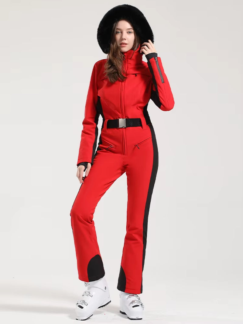 One-Piece Ski Suit Women Thickening Snowboard Female Overalls Winter Windproof Waterproof Breathable Clothing Skiing
