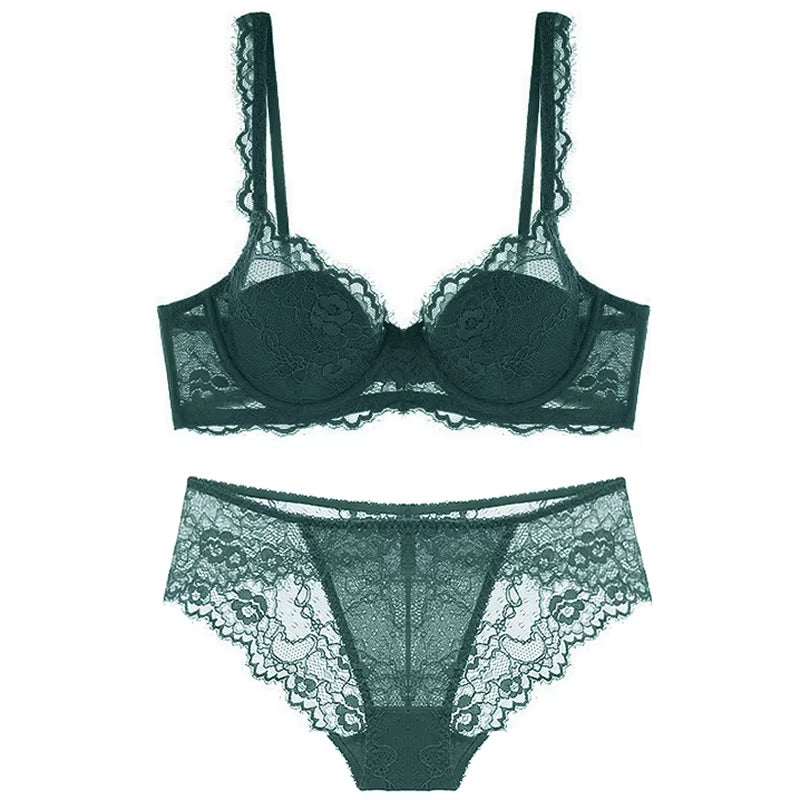 Floral Pink Lace Underwear Women Bra Set plus Size Ultra Thin Underwire Push up Bras and Panties Female Sexy Lingerie a B C D E