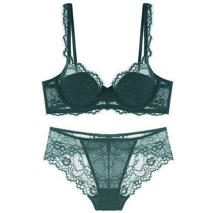 Floral Pink Lace Underwear Women Bra Set plus Size Ultra Thin Underwire Push up Bras and Panties Female Sexy Lingerie a B C D E