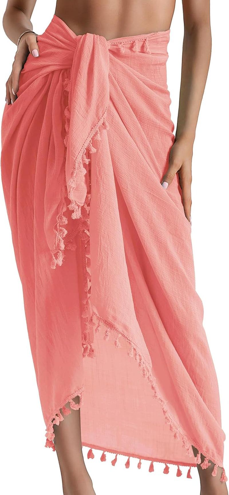 Beach Sarong Pareo Womens Semi-Sheer Swimwear Cover Ups Short Skirt with Tassels