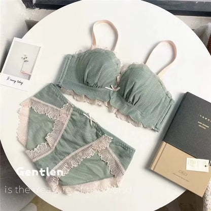 Seamless Bra Set for Women Underwear Wire Free Mesh Lace Bralette Push up Bra and Panty Set Comfortable Intimates Sexy Lingerie
