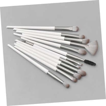 Ultra-Dense Rayon Makeup Brush Set 12Pcs Kit Labels White Plastic Handle Foundation Brush for Women Essential Tools for Beautiful Make up Cosmetic Set