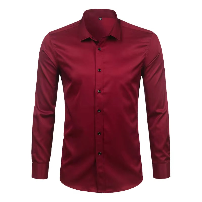 Men'S Purple Bamboo Fiber Dress Shirts Brand Long Sleeve Shirt Solid Slim Fit Casual Formal Non Iron Work Shirt Camisa Masculina