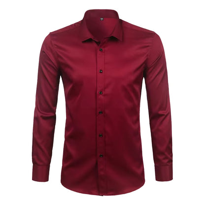 Men'S Purple Bamboo Fiber Dress Shirts Brand Long Sleeve Shirt Solid Slim Fit Casual Formal Non Iron Work Shirt Camisa Masculina