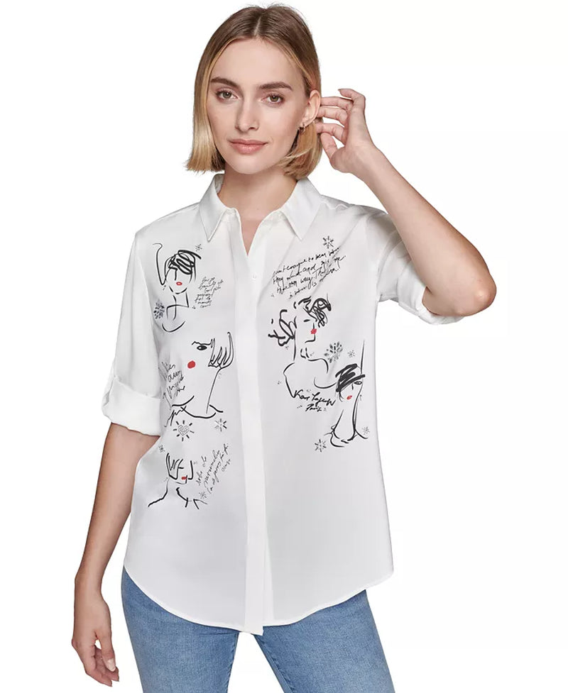 Women'S Graphic Button-Front Top