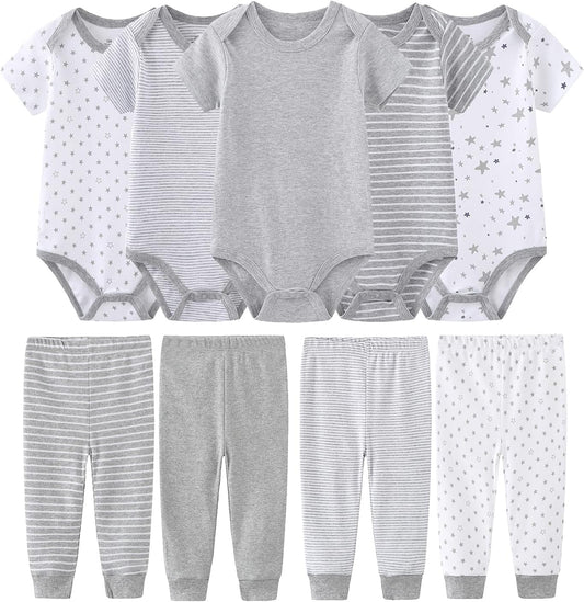 Newborn Baby Clothes Set - Short Sleeve Baby Boy Pants & Girl Bodysuits - Layette Sets
