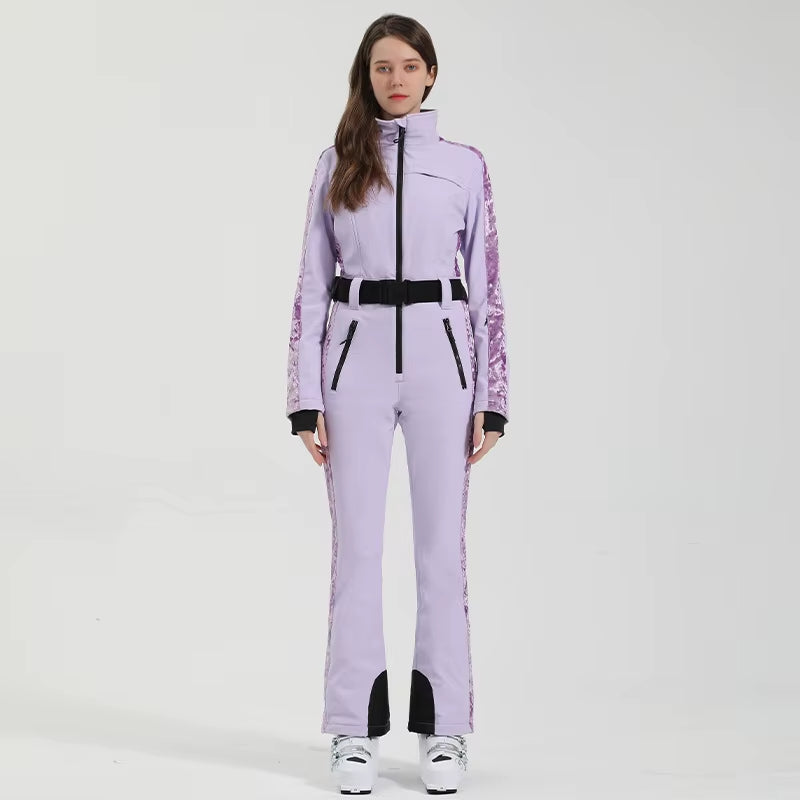 One-Piece Ski Suit Women Thickening Snowboard Female Overalls Winter Windproof Waterproof Breathable Clothing Skiing