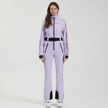 One-Piece Ski Suit Women Thickening Snowboard Female Overalls Winter Windproof Waterproof Breathable Clothing Skiing