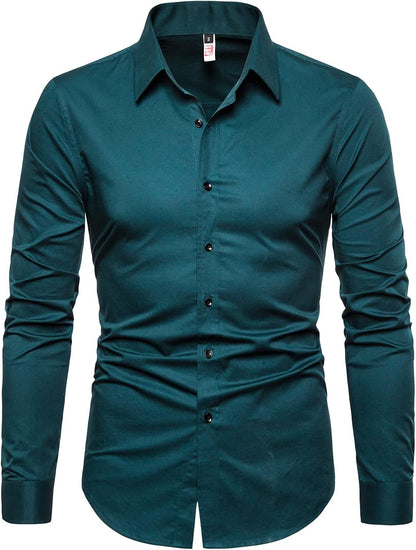 Men'S Slim Fit Business Casual Cotton Long Sleeves Solid Button down Dress Shirts