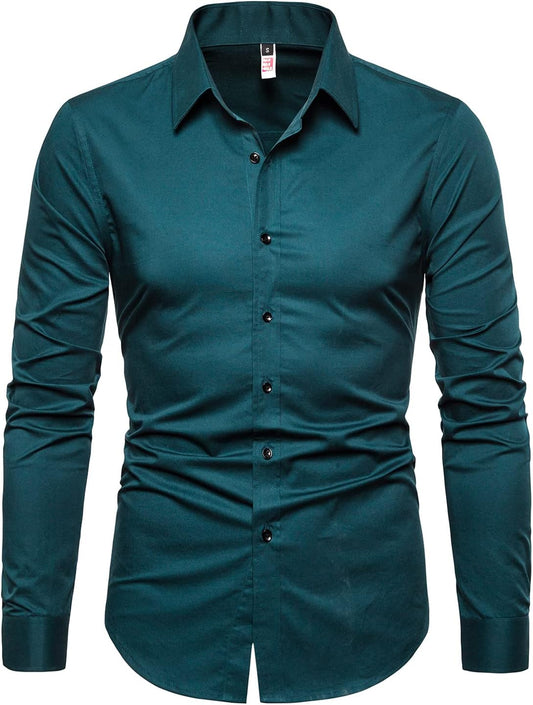 Men'S Slim Fit Business Casual Cotton Long Sleeves Solid Button down Dress Shirts