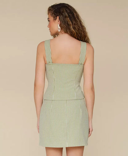 Women'S Bow-Trim Sweetheart-Neck Gingham Top