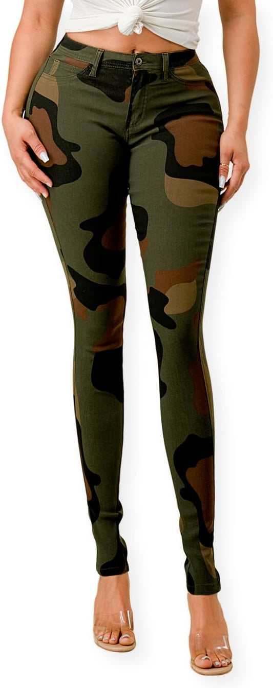 High Waisted-Rise Colored Stretch Skinny Destroyed Ripped Distressed Jeans for Women Olive Mustard RED