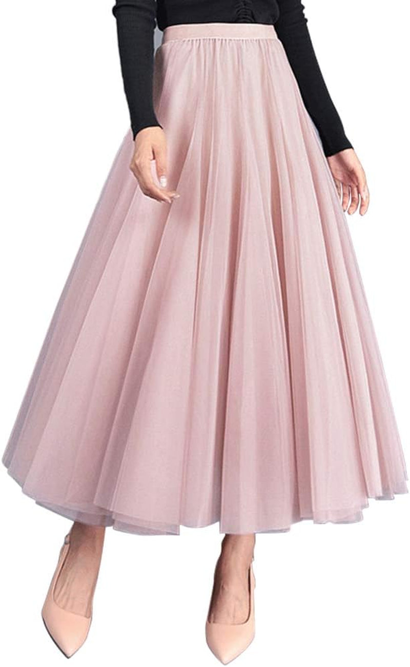 Tulle Skirts for Women Pleated Layered Tutu Skirt Ladies Elegant Flowy Long Skirts Bridesmaid Wedding Midi Skirt