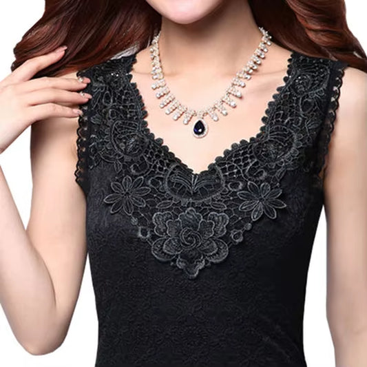 Tank Top Women Fitness Elegant Flower Embroidery Lace Blouse 2018 New Fashion Summer Tube Top Sleeveless Shirt Clothing for Lady