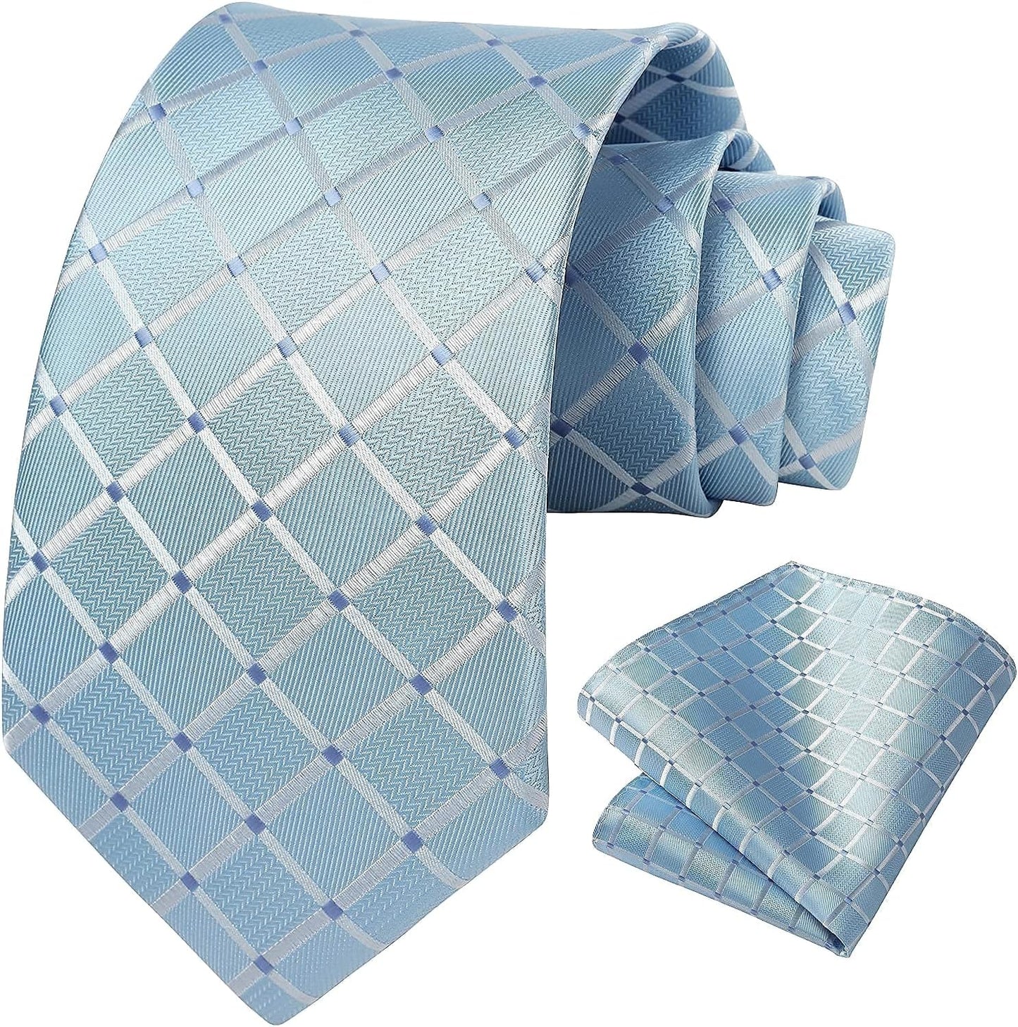 Plaid Checkered Tie Handkerchief Woven Classic Formal Men'S Necktie & Pocket Square Set