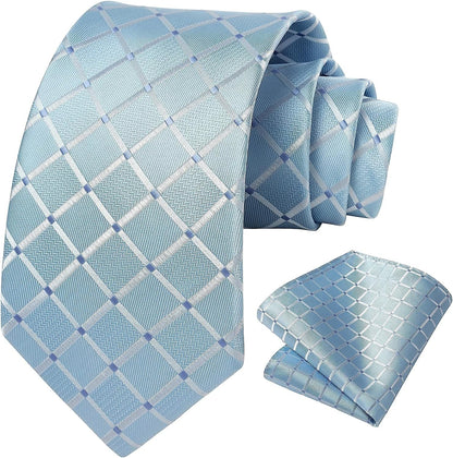 Plaid Checkered Tie Handkerchief Woven Classic Formal Men'S Necktie & Pocket Square Set