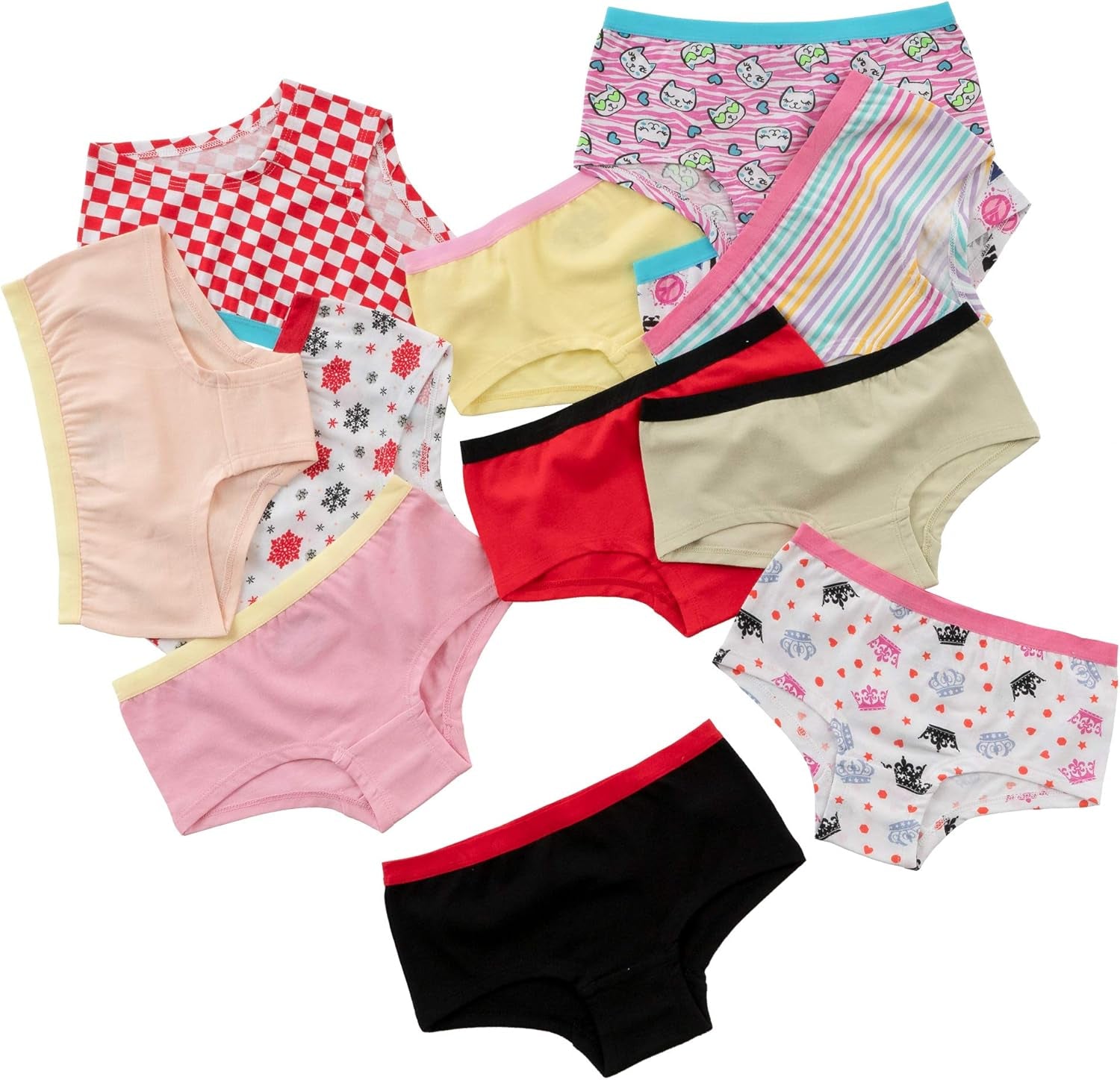 Alyce Intimates Girls Panties, Assorted Solids & Prints Pack of 12