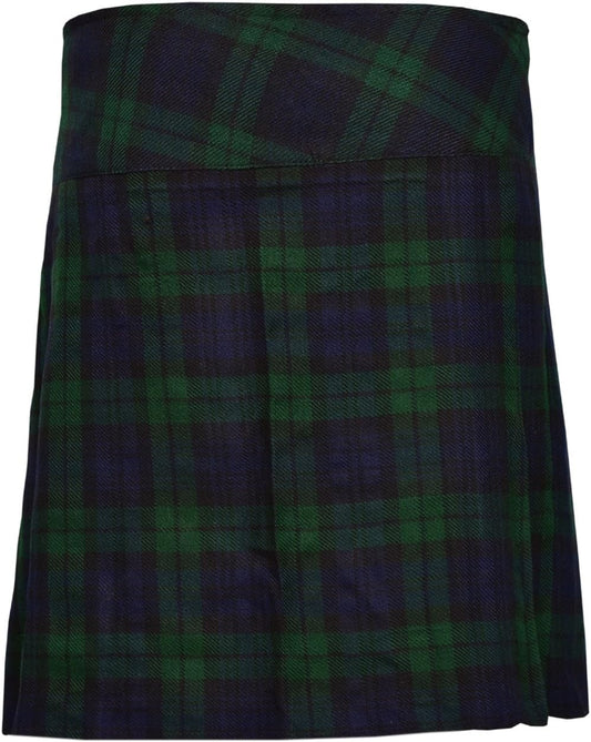 Ladies Knee Length Kilt Skirt 20" Length Tartan Pleated Kilts - Black