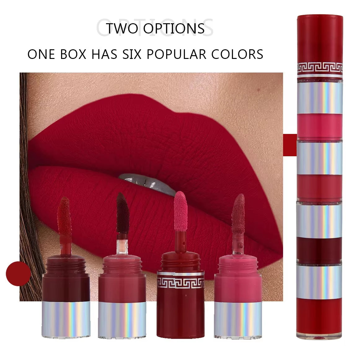 4 In1 Matte Lipstick Kit Combo Strip Velvet Sexy Red Lip Tint Non-Stick Cup Lip Gloss Lip Oil Makeup Lips Cosmetic Set Wholesale