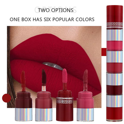 4 In1 Matte Lipstick Kit Combo Strip Velvet Sexy Red Lip Tint Non-Stick Cup Lip Gloss Lip Oil Makeup Lips Cosmetic Set Wholesale