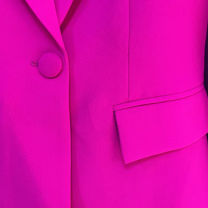 HIGH QUALITY Newest 2025 Runway Designer Suit Set Women'S Single Button Blazer Flare Pants Suit Fluorescent Purple