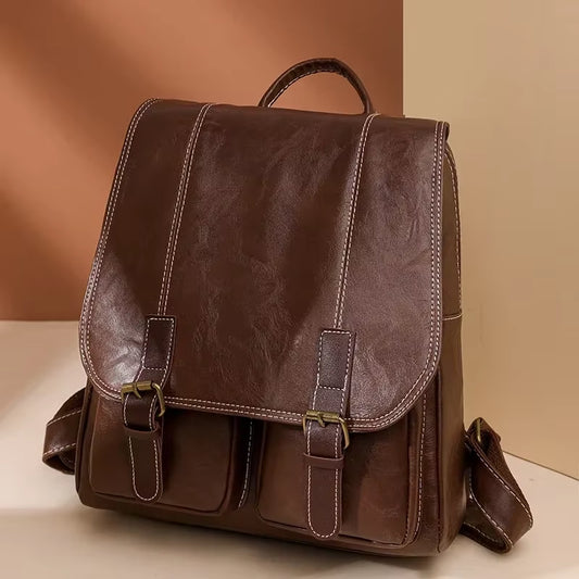 Vintage Women Backpack High Quality Soft Leather Large Capacity Travel Backpacks School Bag for Girls Men Female IPAD Bags