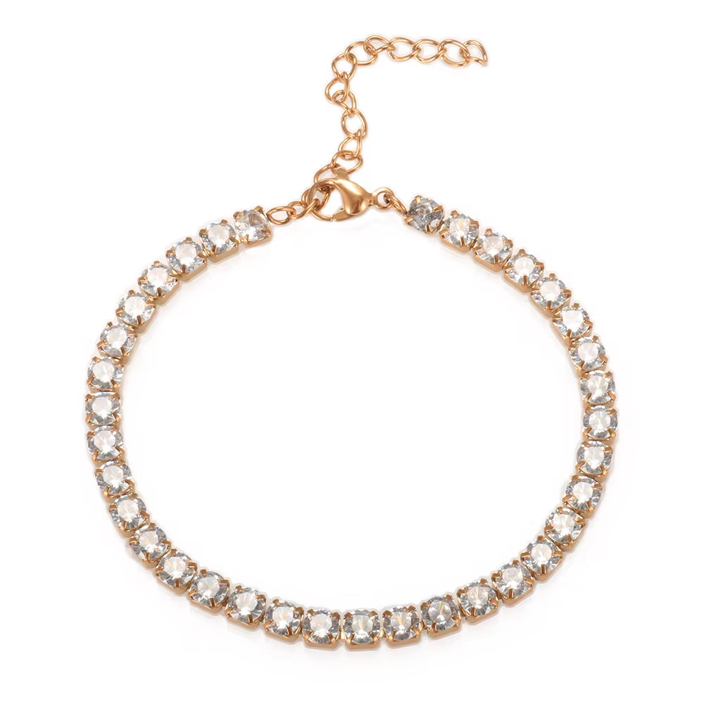 Fashion High Quality Stainless Steel Cubic Zirconia Collar Necklace Rhinestone Bracelet Woman Trendy Jewelry Set Gift Wholesale