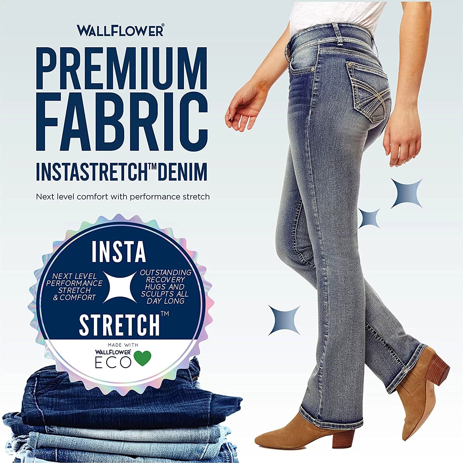 Women'S Luscious Curvy Bootcut Mid-Rise Insta Stretch Juniors Jeans (Standard and Plus)