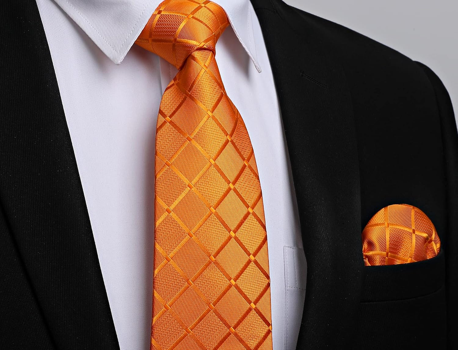 Plaid Checkered Tie Handkerchief Woven Classic Formal Men'S Necktie & Pocket Square Set