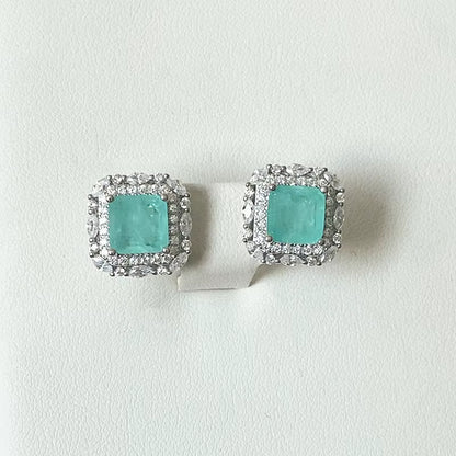 Wholesale  Brand 100% 925 Sterling Silver Paraiba Tourmaline Gemstone Birthstone Ear Studs Earrings Ladies Fine Jewelry