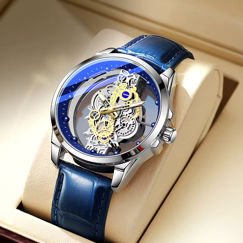 Hot Trendy Fashion Wholesale Men Golden Skeleton Automatic Quartz Wrist Watches Luxury 2024