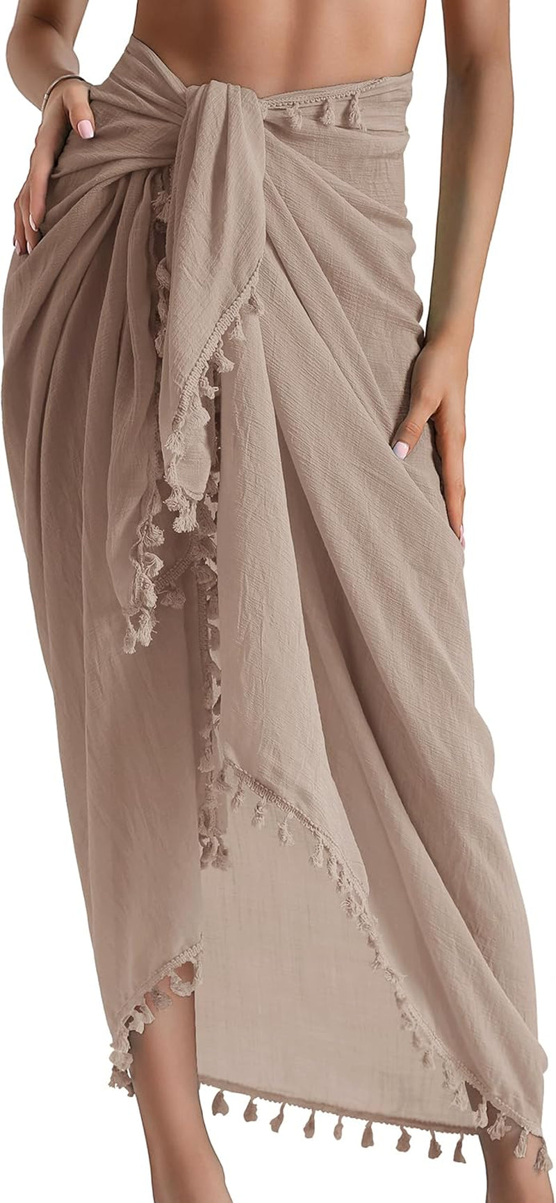Beach Sarong Pareo Womens Semi-Sheer Swimwear Cover Ups Short Skirt with Tassels