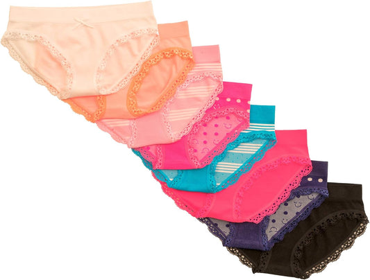 Alyce Intimates Seamless Girls Panties, Pack of 8 | Solids & Prints