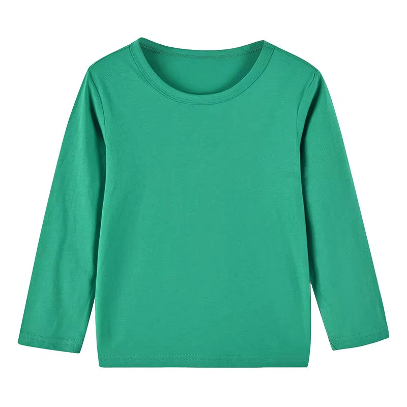 2025 Spring Autumn Children Long Sleeves T-Shirt Kids Solid Color Undershirts Sweat Sweaters Baby Boys Girls round Neck Top