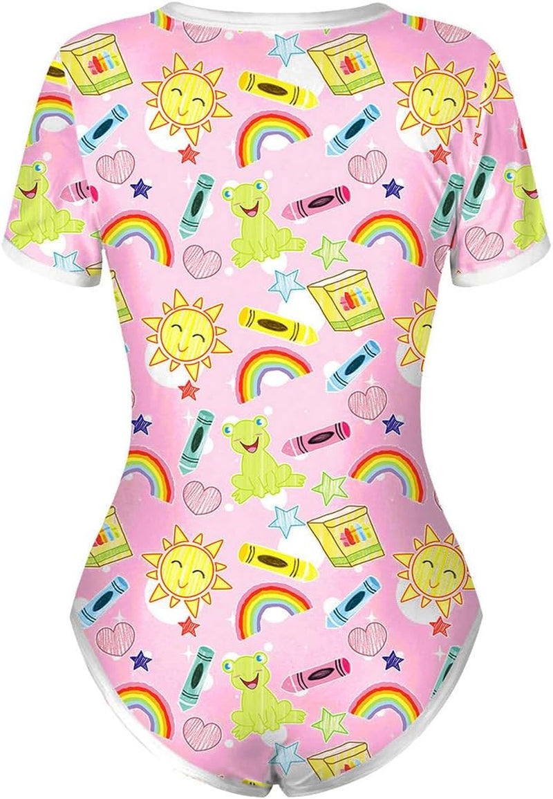 Women'S Short Sleeve Romper Pajamas Bodysuit Cute One Piece Sleepwear Bodycon Jumpsuit Nightwear