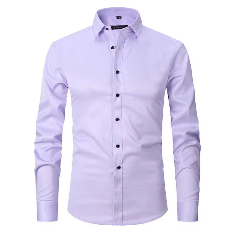 Men'S Purple Bamboo Fiber Dress Shirts Brand Long Sleeve Shirt Solid Slim Fit Casual Formal Non Iron Work Shirt Camisa Masculina