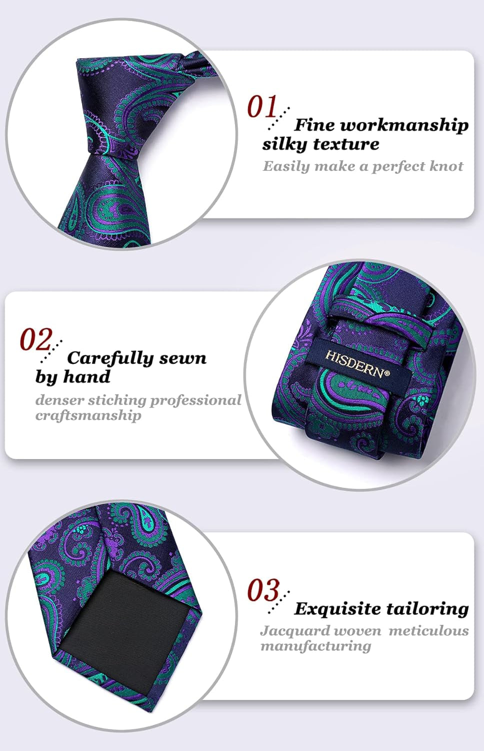 Extra Long Ties for Men Classic Floral Tie and Pocket Square Elegant Silk Necktie Handkerchief Set Wedding Party