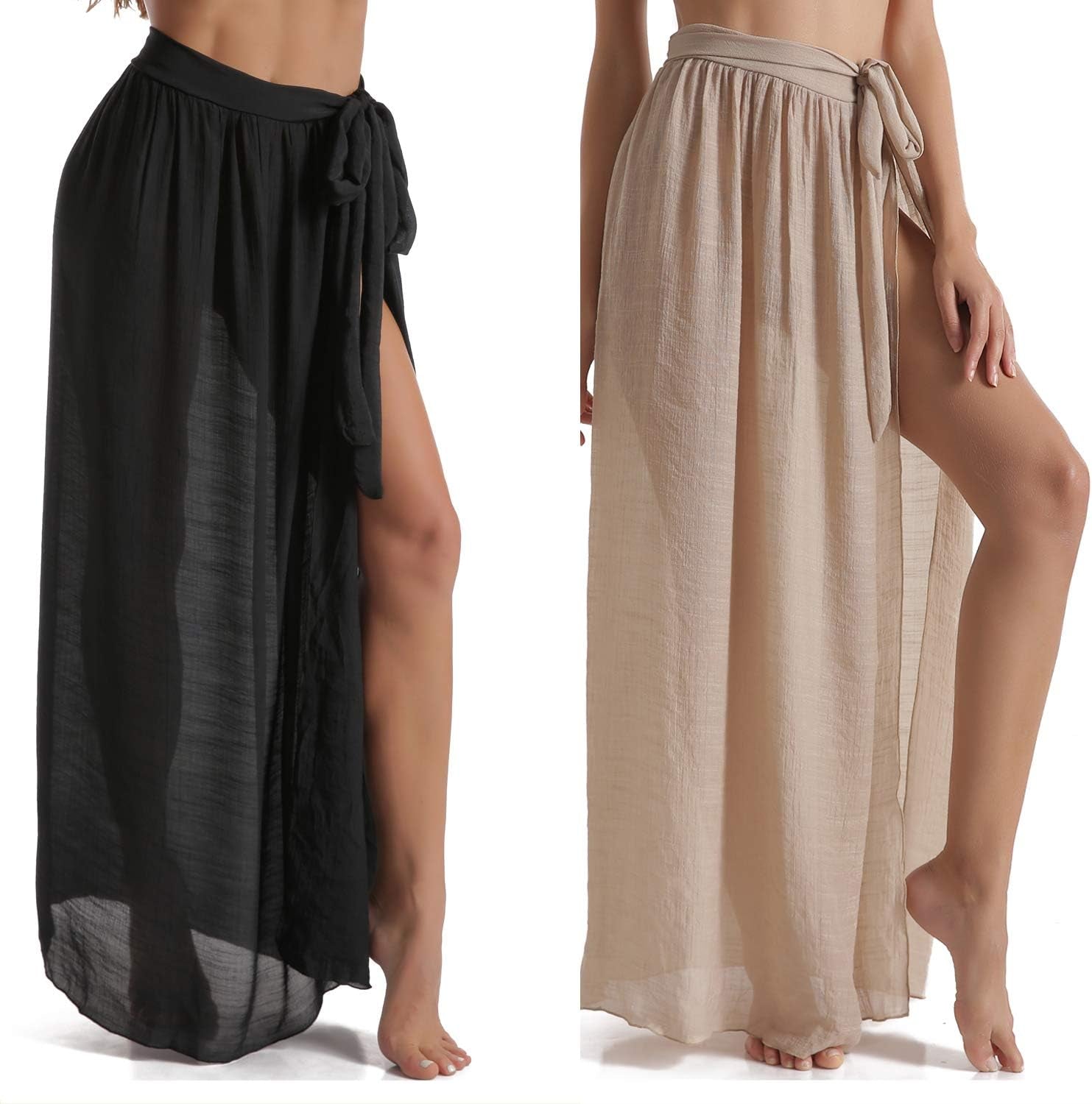 Beach Sarong Pareo Womens Semi-Sheer Swimwear Cover Ups Short Skirt with Tassels