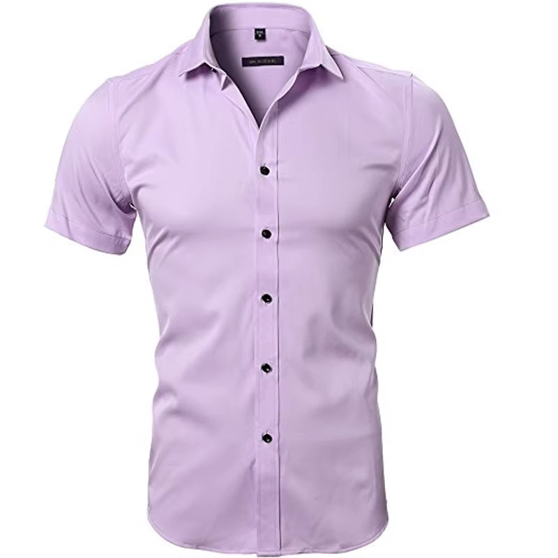Men'S Purple Bamboo Fiber Dress Shirts Brand Long Sleeve Shirt Solid Slim Fit Casual Formal Non Iron Work Shirt Camisa Masculina