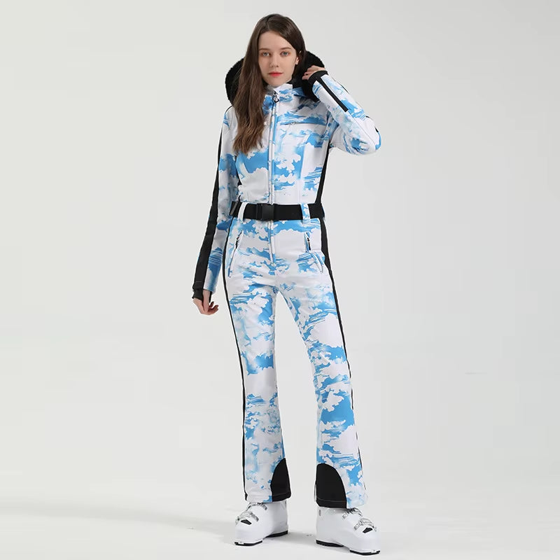 One-Piece Ski Suit Women Thickening Snowboard Female Overalls Winter Windproof Waterproof Breathable Clothing Skiing