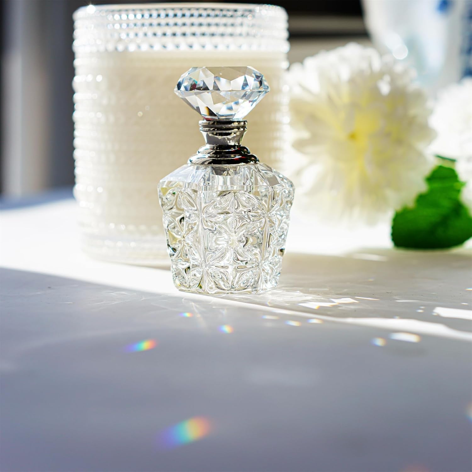 Clear Art Carved Crystal Empty Mini Refillable Perfume Bottle