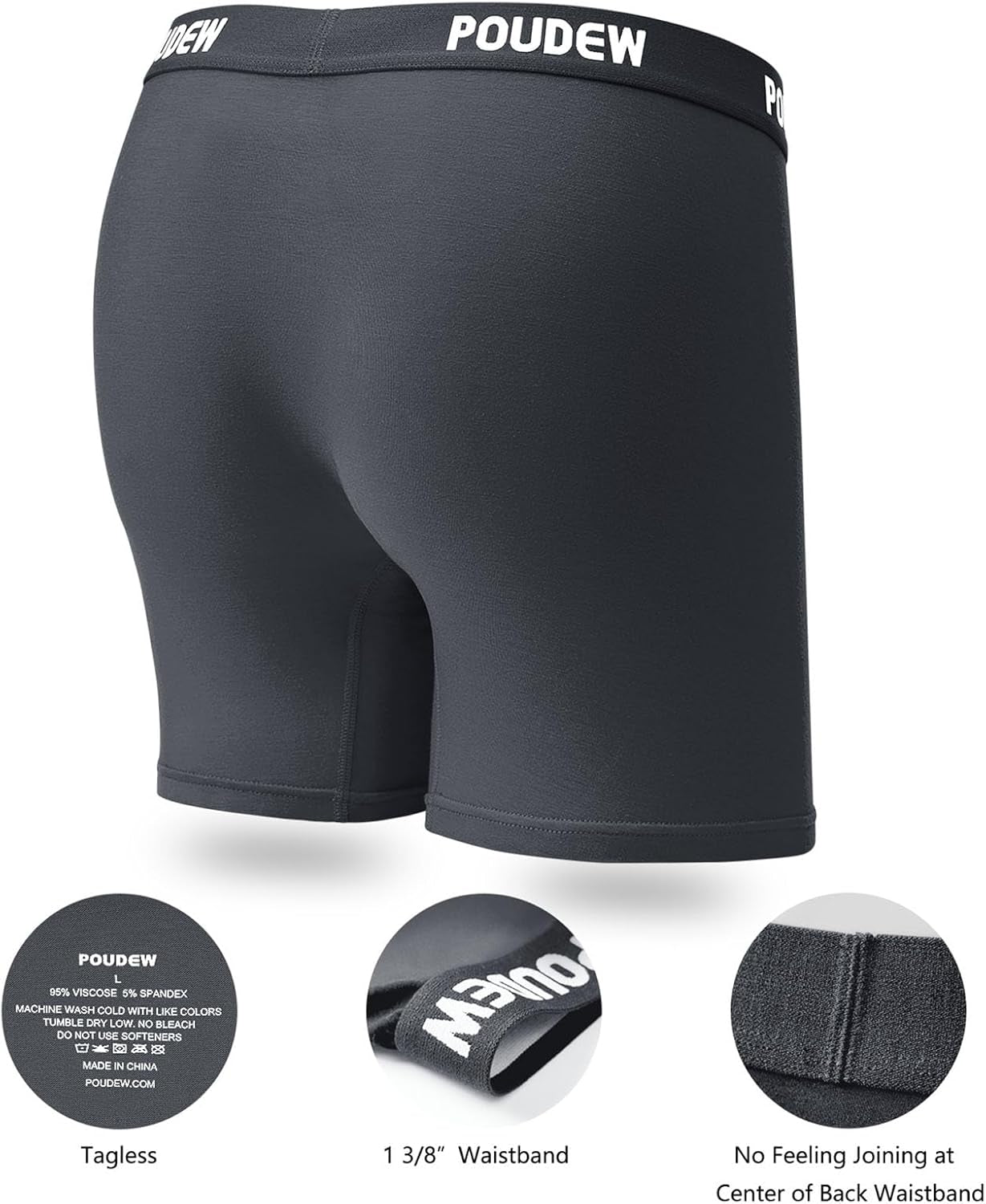 Men'S Breathable Viscose Moisture Wicking No Roll Waistband Tagless Underwear Boxer Briefs, Pack of 5