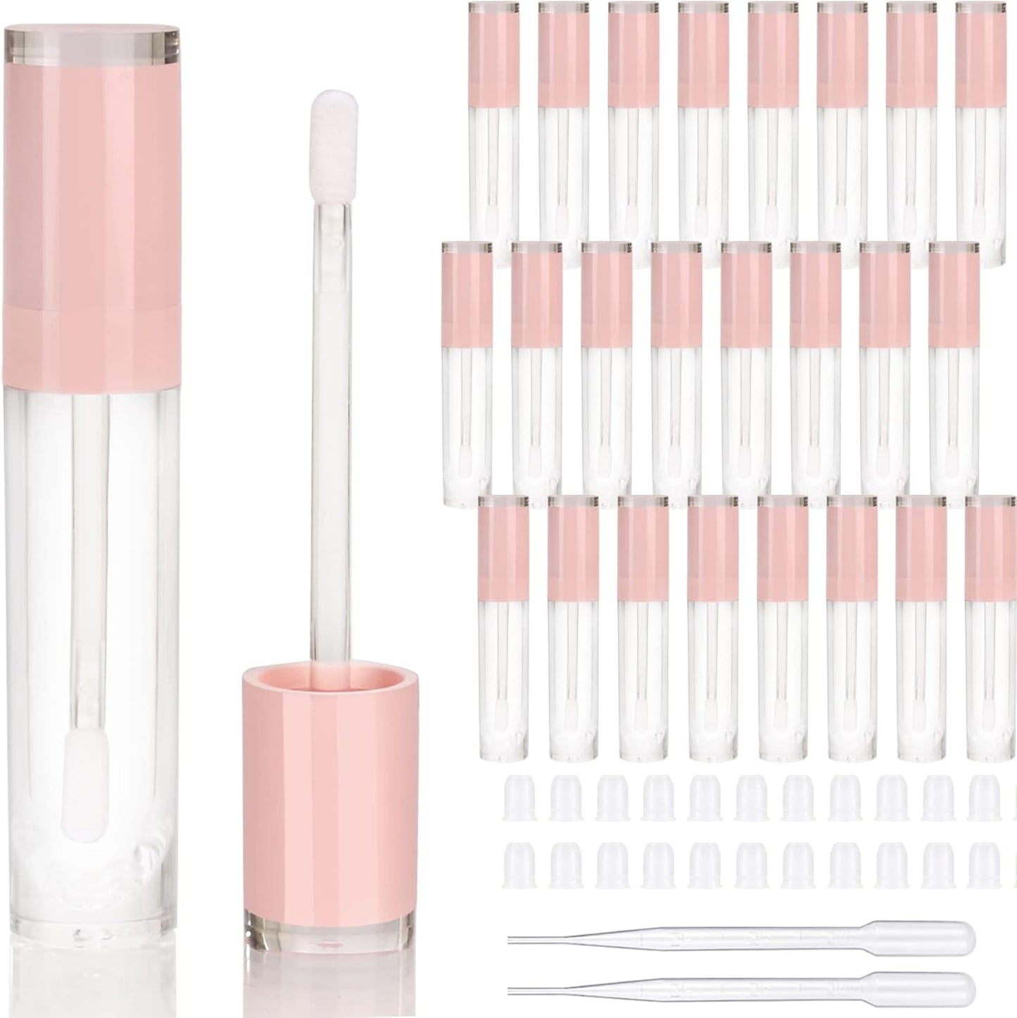 26 Pcs Refillable Empty 8Ml Lip Gloss Tubes with Clear Wand，Round Pink Lipgloss Containers，Diy Cosmetic Packing Container Bulk Wholesale
