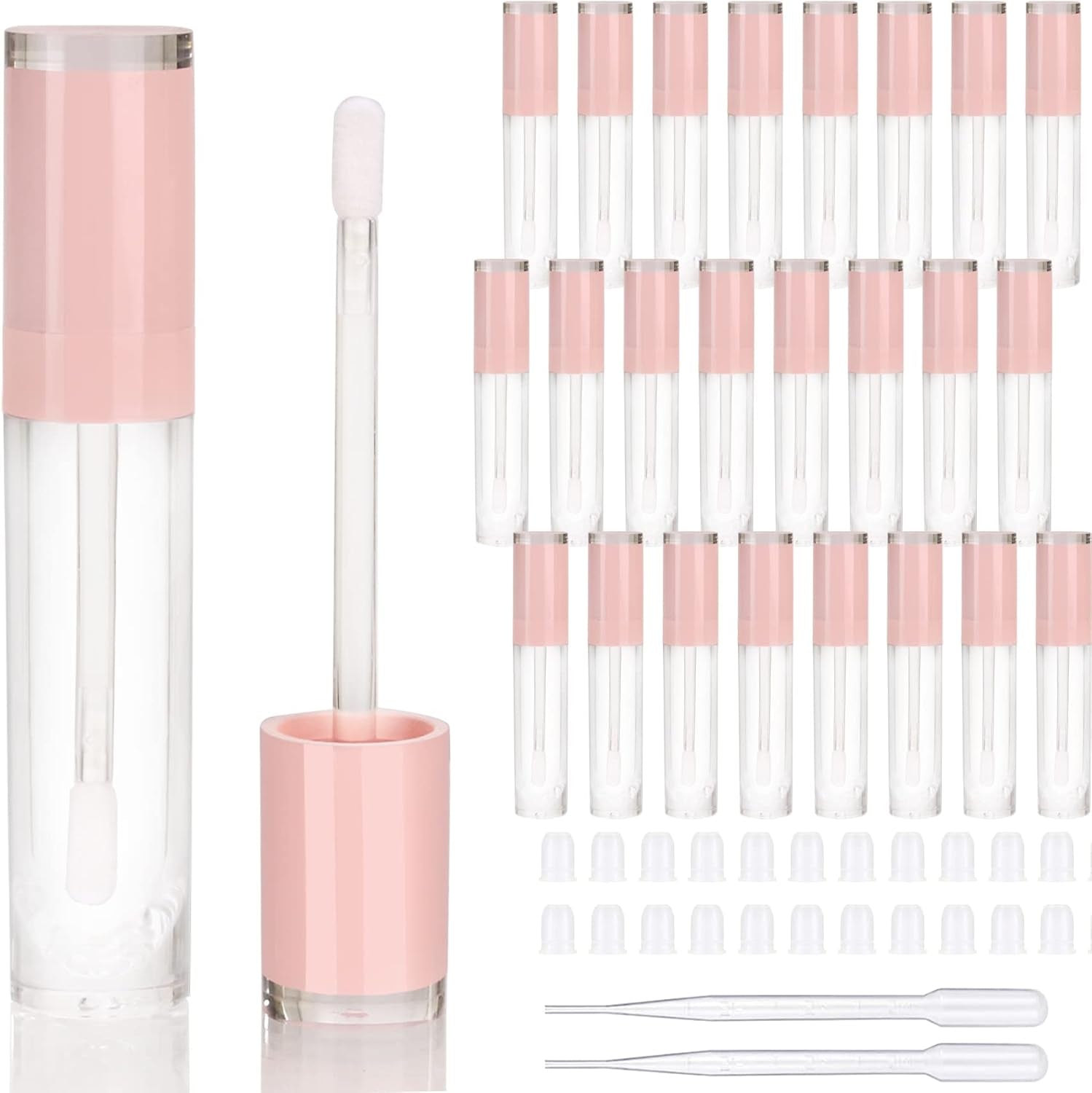 26 Pcs Refillable Empty 8Ml Lip Gloss Tubes with Clear Wand，Round Pink Lipgloss Containers，Diy Cosmetic Packing Container Bulk Wholesale