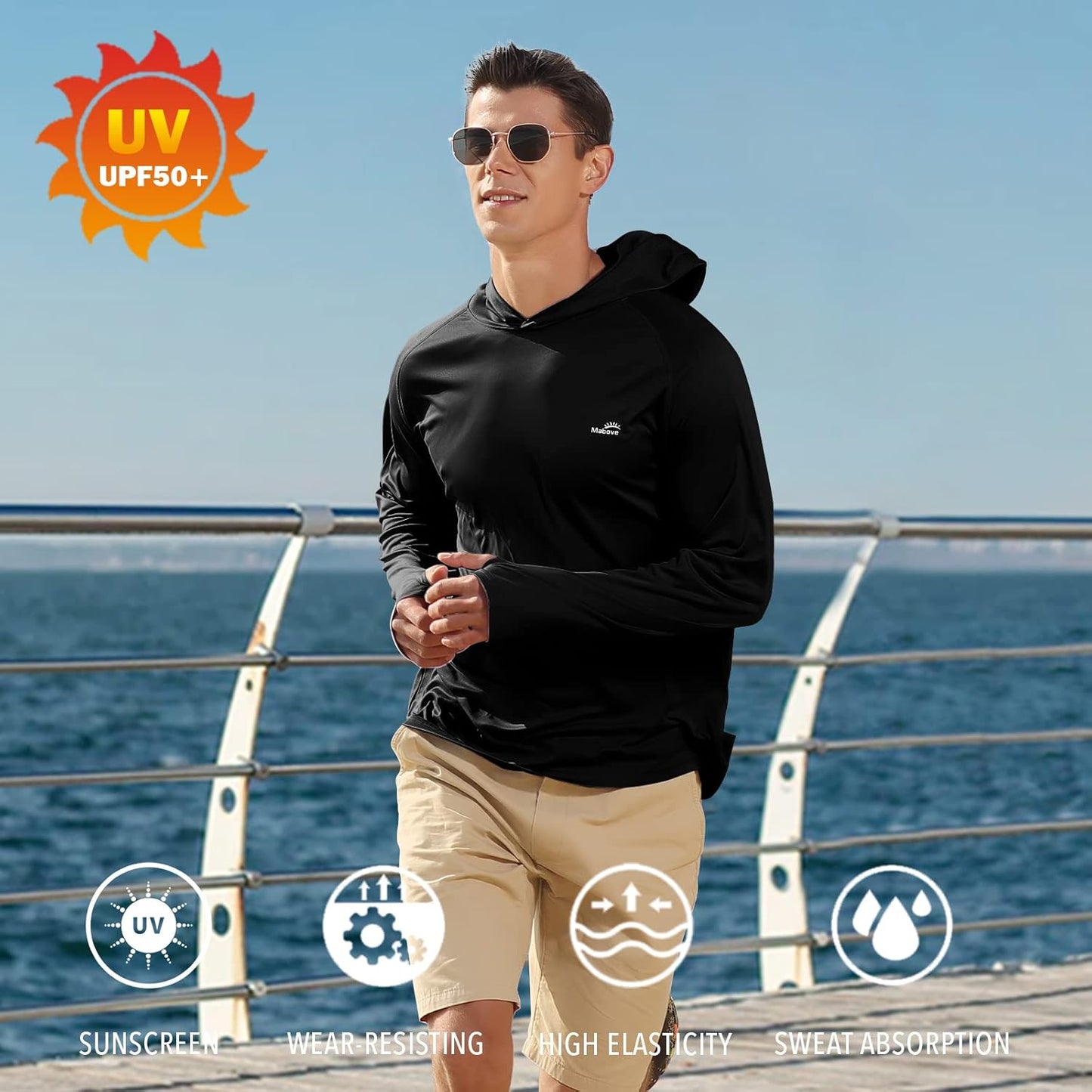 Men'S UPF 50+ Long Sleeve Sun Shirts UV Protection Hoodie Rash Guard Hiking Fishing Swim T Shirt