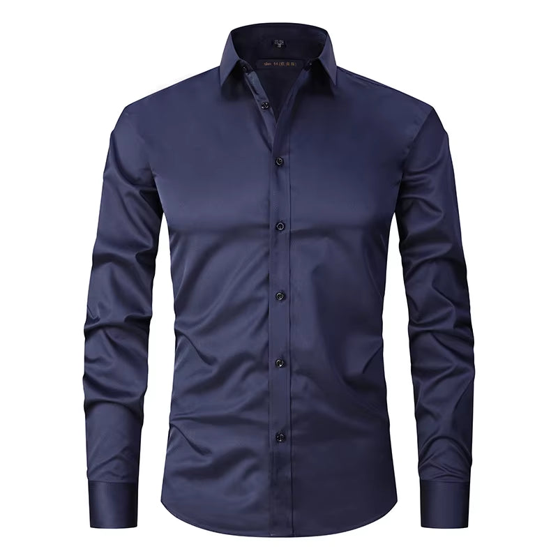 Men'S Purple Bamboo Fiber Dress Shirts Brand Long Sleeve Shirt Solid Slim Fit Casual Formal Non Iron Work Shirt Camisa Masculina