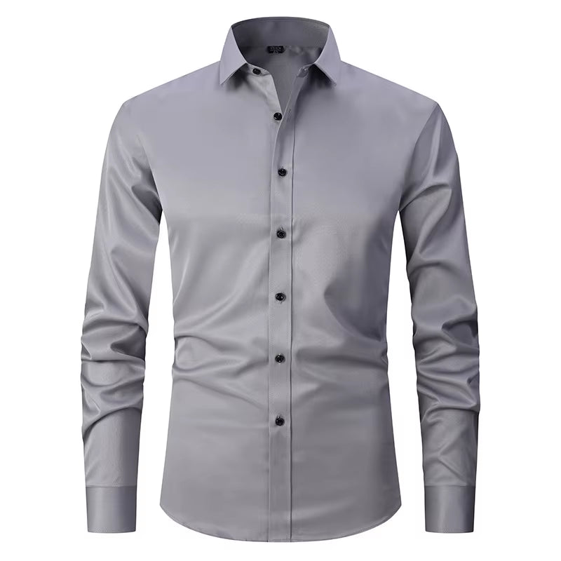 Men'S Purple Bamboo Fiber Dress Shirts Brand Long Sleeve Shirt Solid Slim Fit Casual Formal Non Iron Work Shirt Camisa Masculina