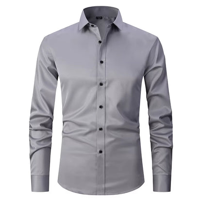 Men'S Purple Bamboo Fiber Dress Shirts Brand Long Sleeve Shirt Solid Slim Fit Casual Formal Non Iron Work Shirt Camisa Masculina